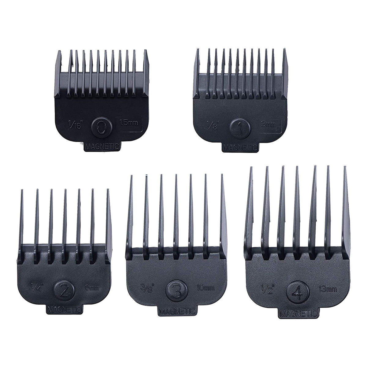 Caliber Pro Magnetic Cutting Guards Set - 5 Universal Hair Clipper Attachments - Black