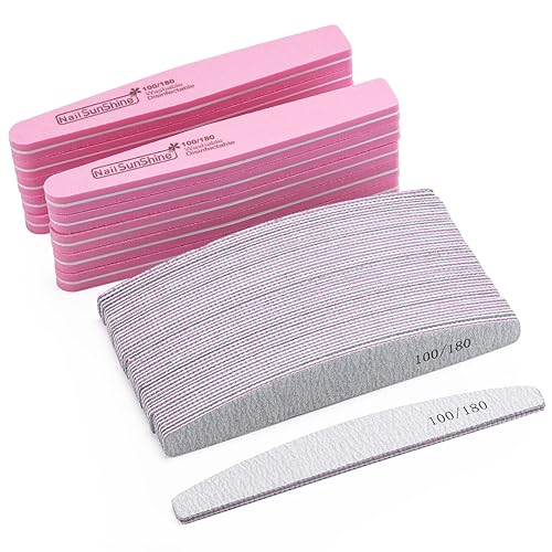 BTYMS 35 Count Nail Files & Buffers Set - 100/180 Grit Washable Emery Boards for Nails, Pink