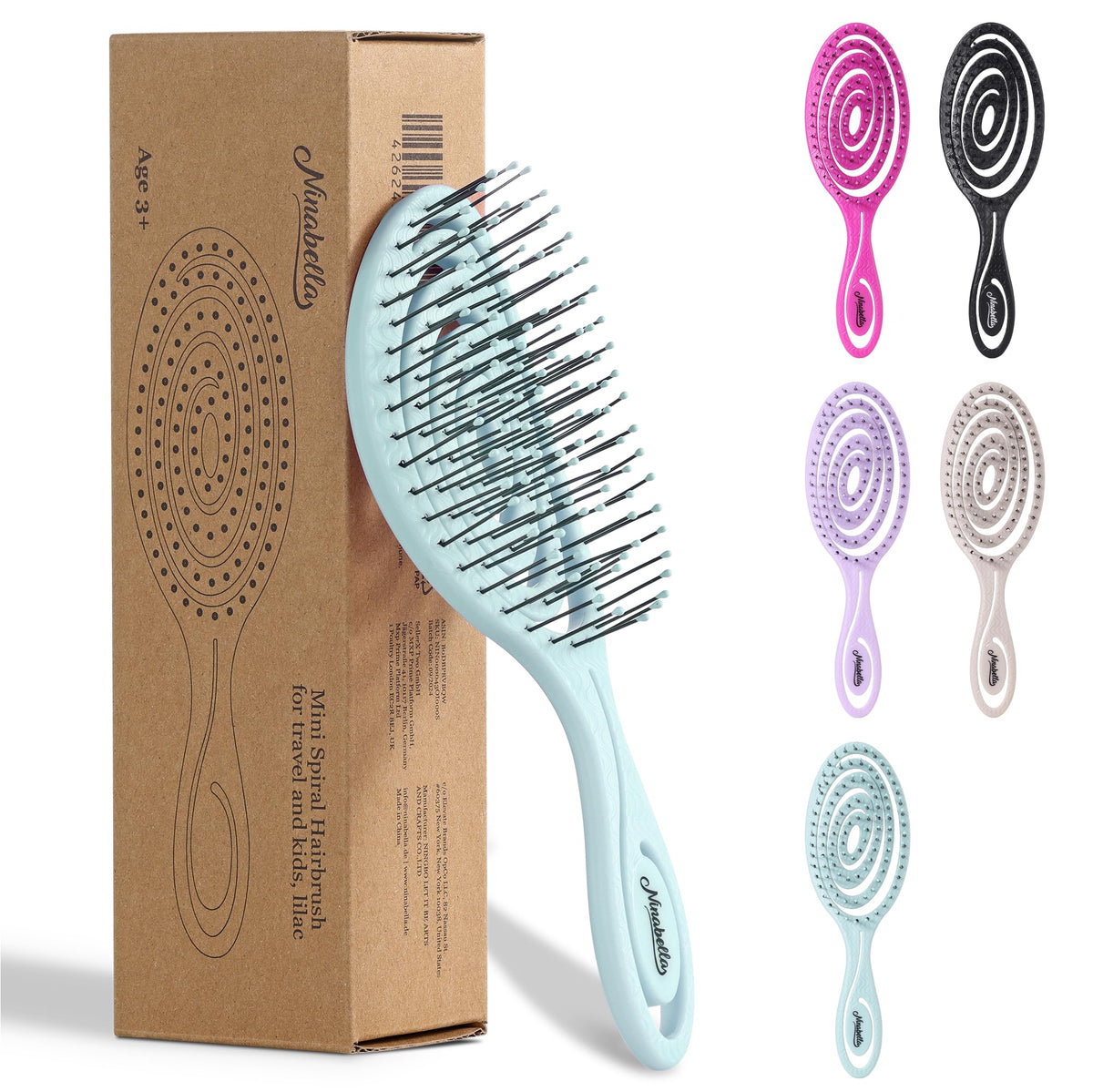 Ninabella Mini Spiral Wet Brush - Detangler For Curly Thick Hair - Small Mint Green Travel Brush