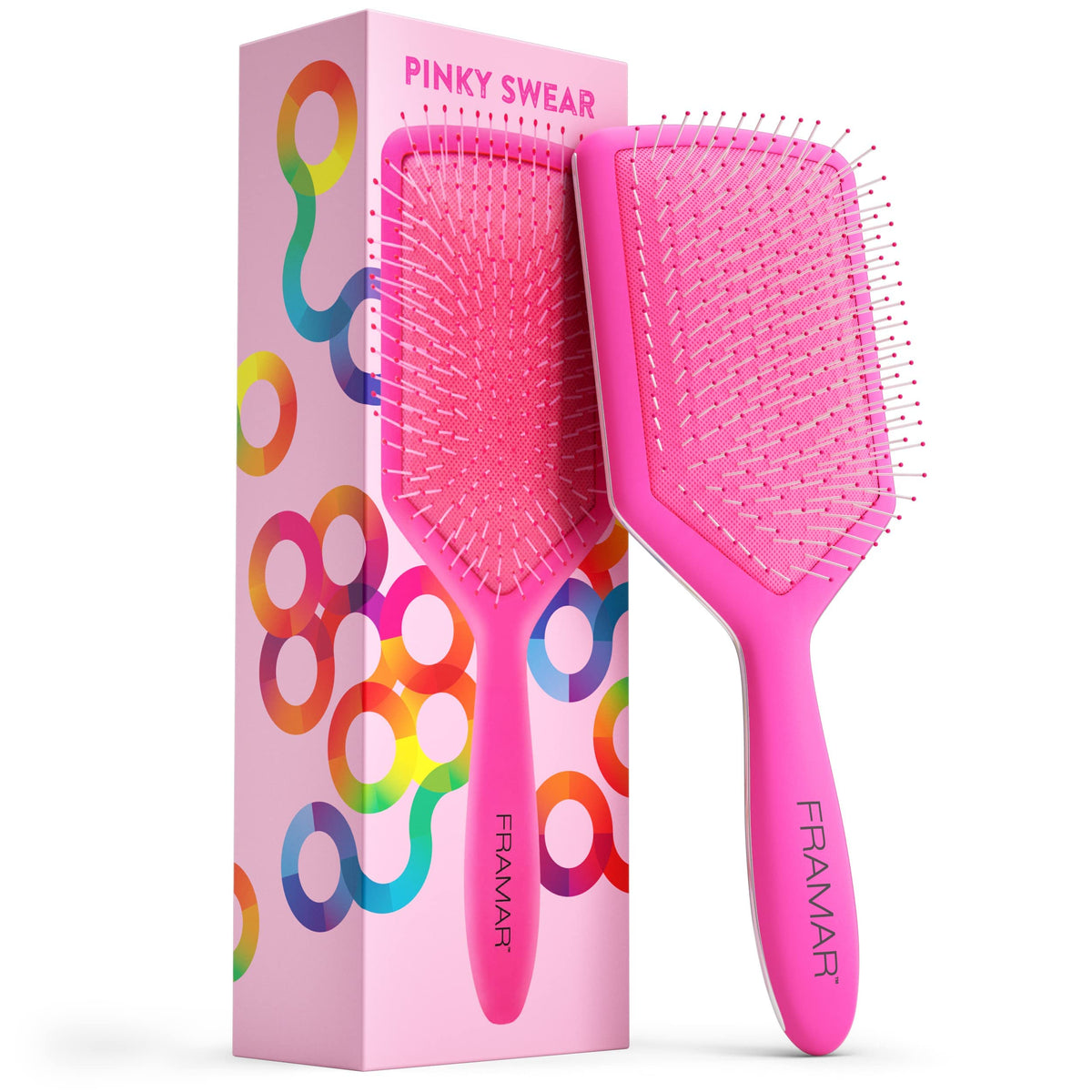 FRAMAR Pink Detangler Paddle Brush - Elegant Hair Brush for Women, Men & Children