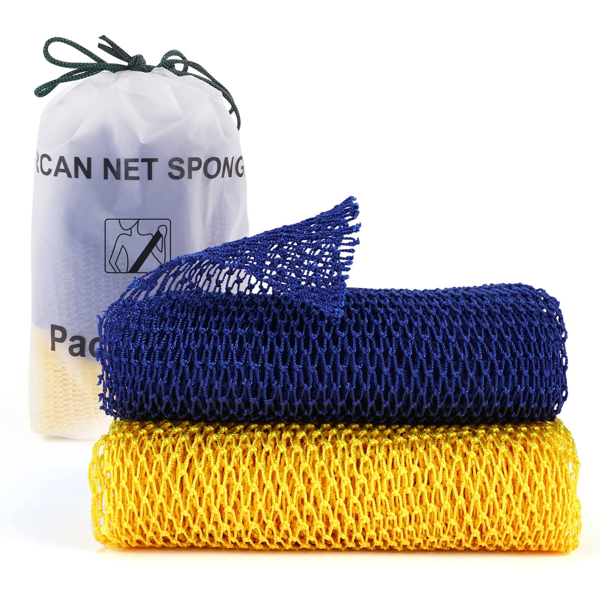 Zerwhil African Exfoliating Net Sponge - 2 Pack, Rip-Resistant Nylon Back Scrubber For Shower