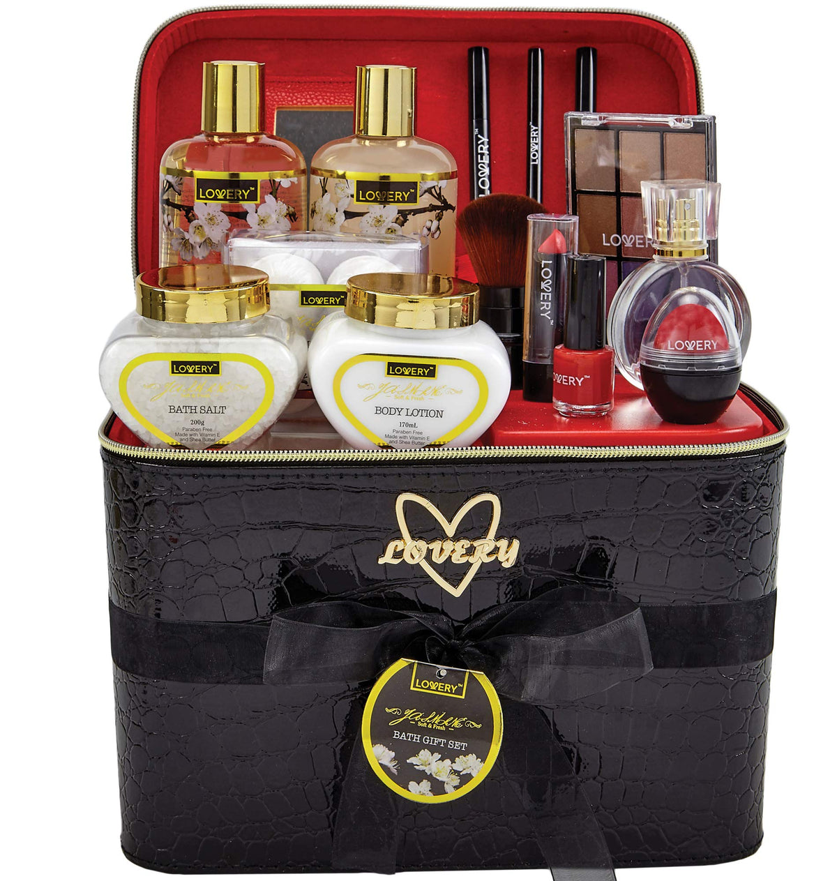 Lovery 30Pc Premium Bath & Body Gift Basket For Women - Spa Set With Cosmetic Bag & More