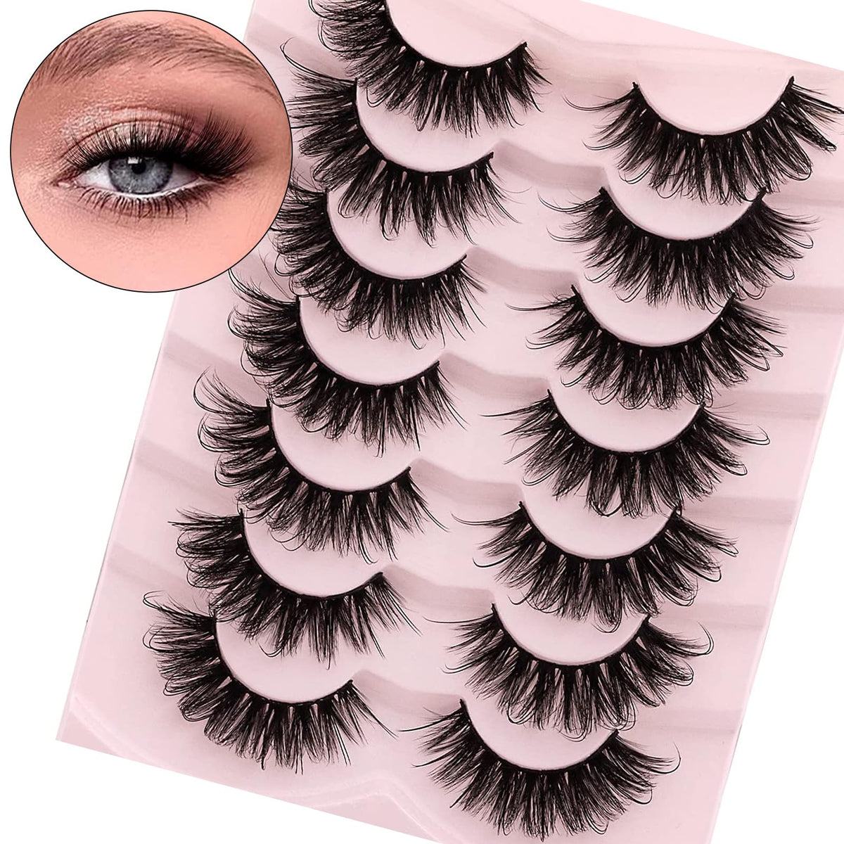 DYSILK 8D Faux Mink False Lashes - 7 Pairs Long Fluffy Reusable Eyelashes for Natural Look