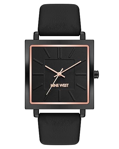 Nine West Women'S Black/Gunmetal Grey Strap Watch - Stylish & Elegant Timepiece