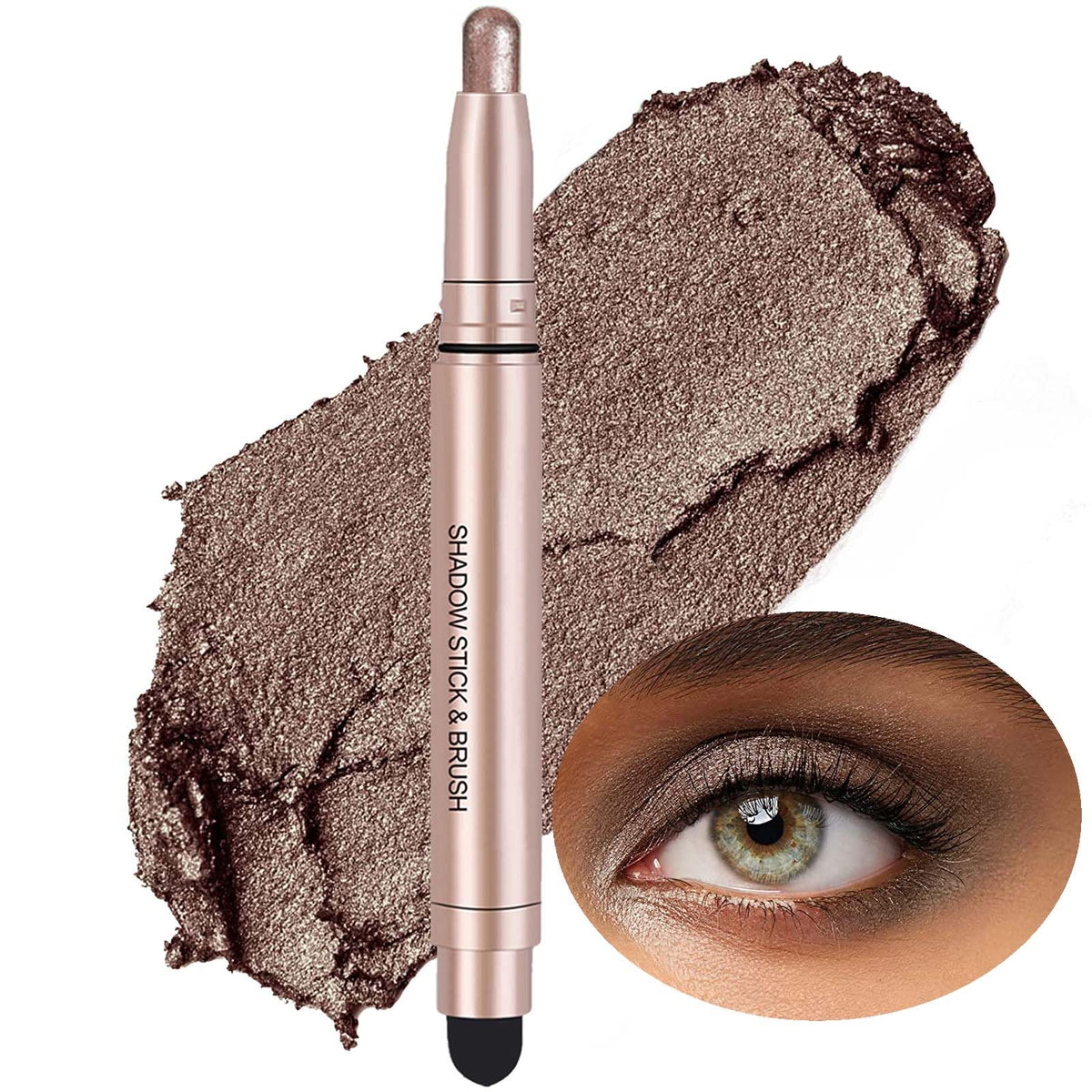 Saubzean Dark Brown Eyeshadow Stick - Waterproof Matte Crayon & Shimmer Eyeliner Pen