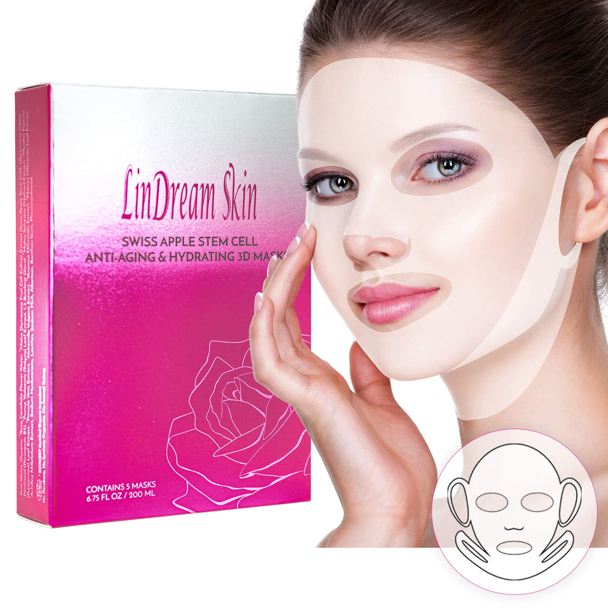 Lindream Skin Moisturizing Sheet Masks Set - Anti-Aging, Hydrating, Soothing, 5 Count