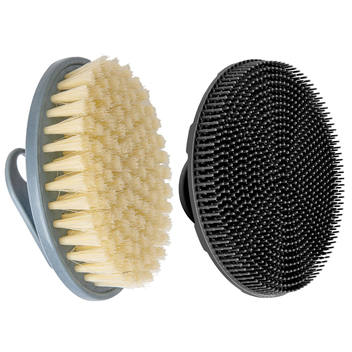 Innerneed Silicone Body Scrubber Shower Brush - Exfoliating Handheld Cleansing Tool, Blue & Black