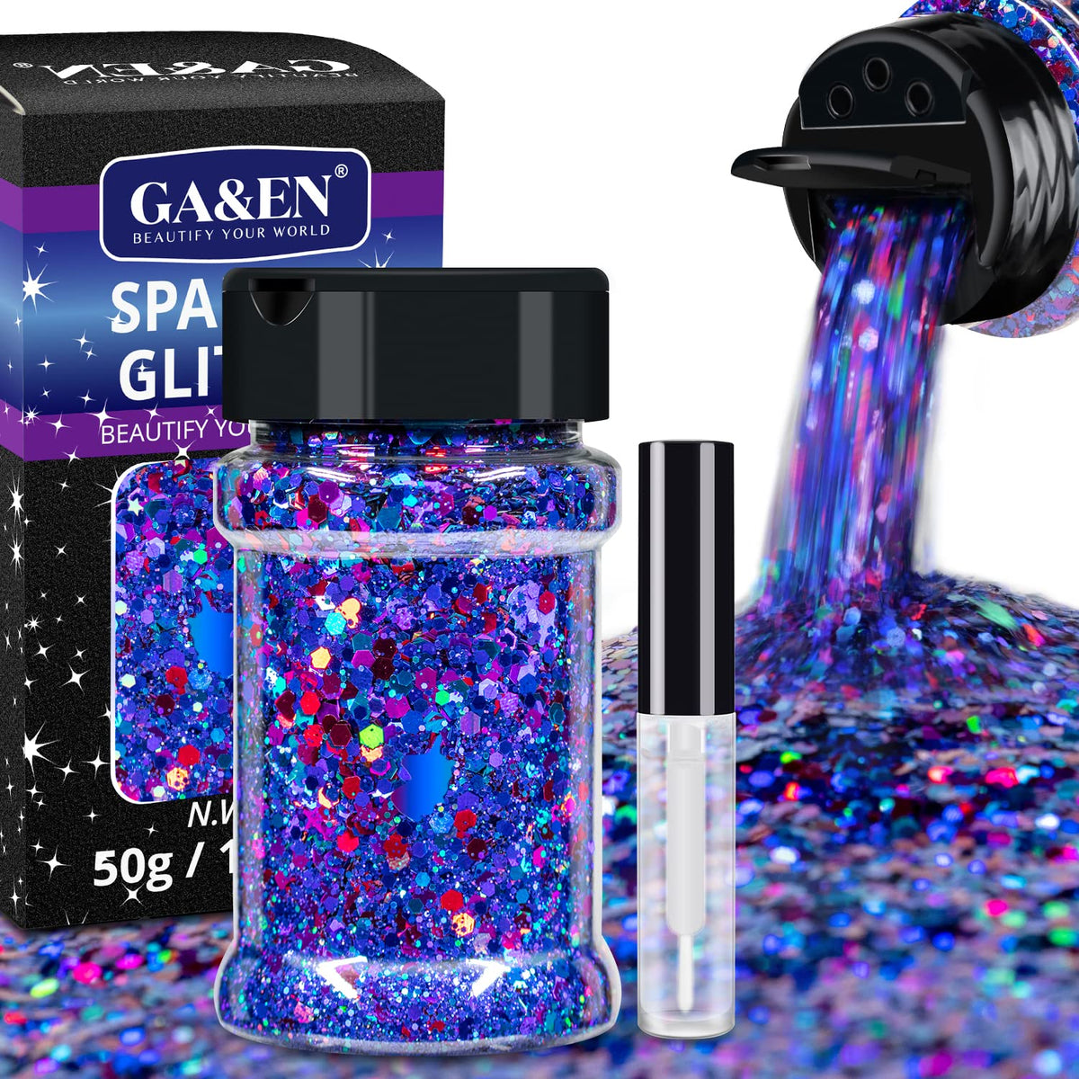 GA&EN Holographic Chunky Glitter 50g Purplish Blue for Body, Face, Eye, Hair, and Resin Projects