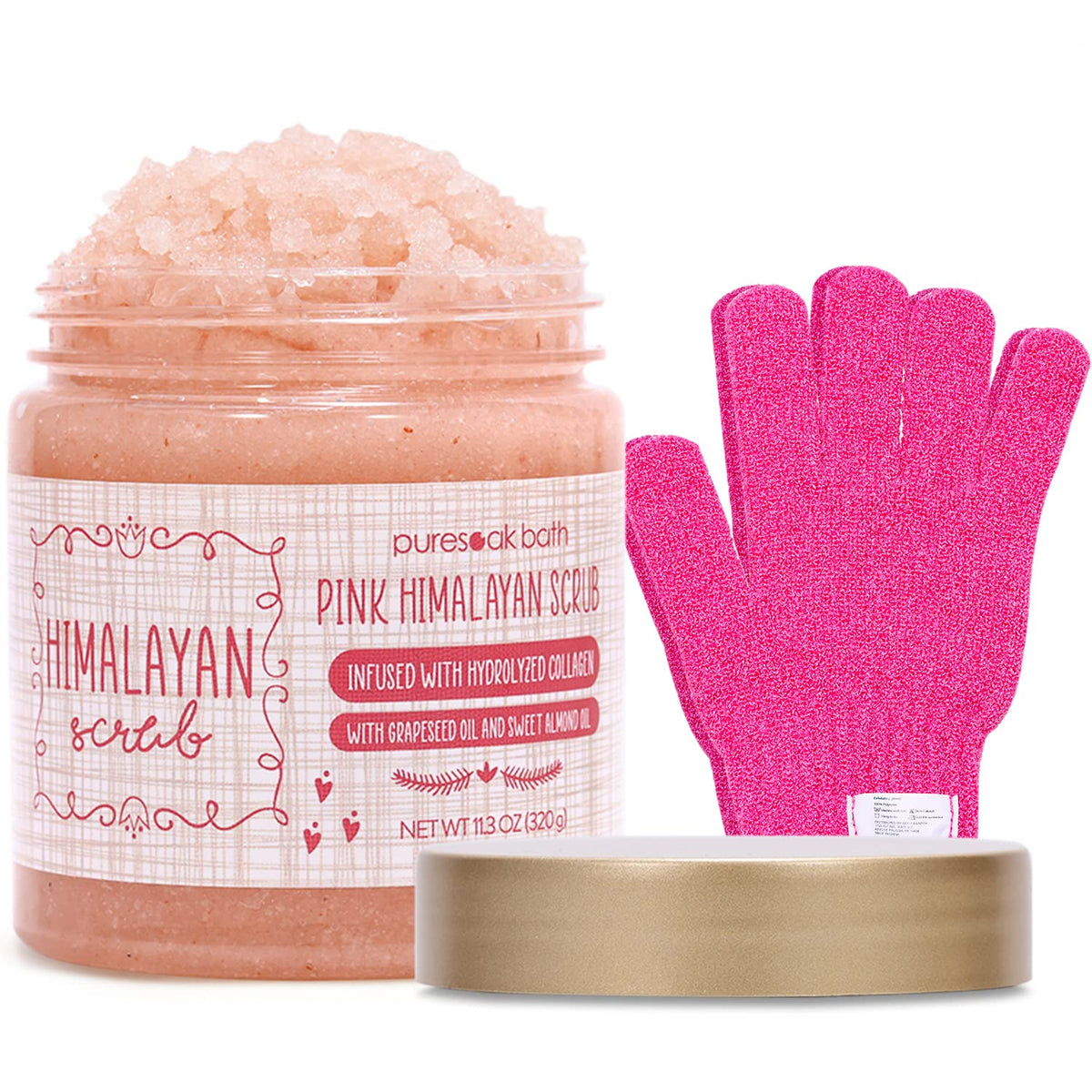 Puresoak Bath Himalayan Salt Scrub Set - Exfoliate & Moisturize Body, Face, Hand, Foot - 11.