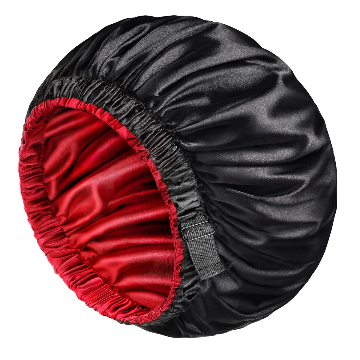 mikimini Satin Bonnet for Men & Women - Reversible XL Sleeping Bonnet with Adjustable Band, Black/Red