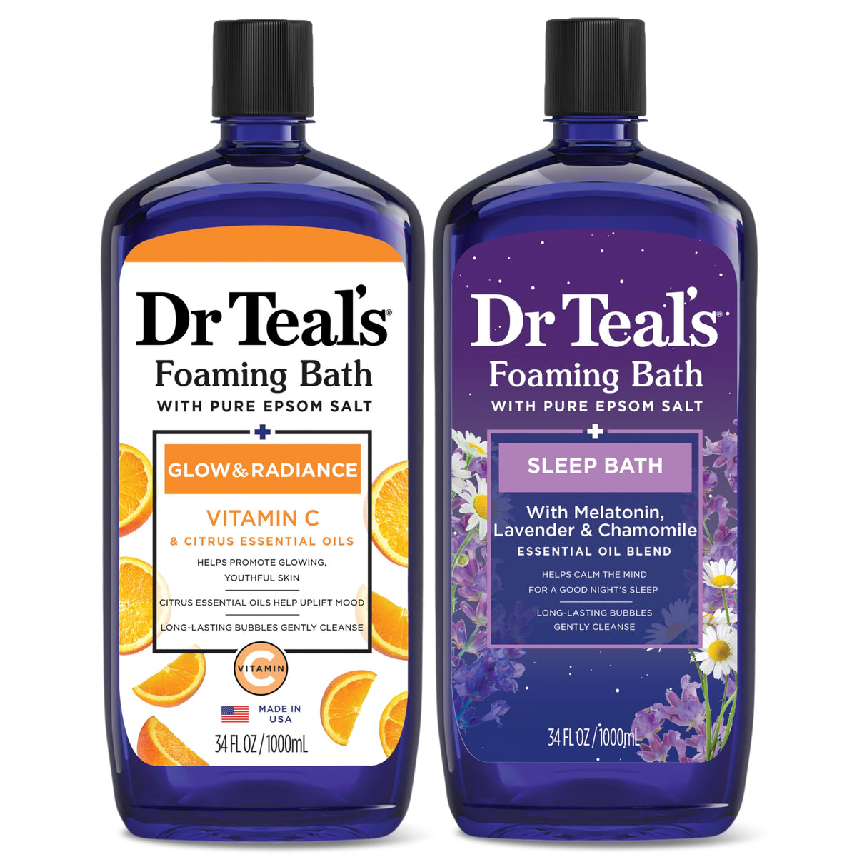 Dr Teal'S Epsom Salt Foaming Bath With Vitamin C & Sleep Blend, 34 Fl Oz (Pack Of 2)