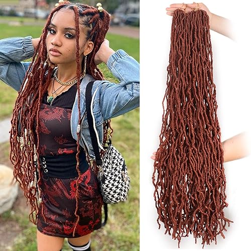 Leeven 30 Inch Copper Red Faux Locs - 7 Packs Curly Wavy Synthetic Braids for Black Women