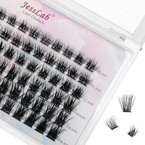 JessLab DIY Lash Clusters Kit - 72Pcs D Curl Wispy Lashes with Bond & Seal, Easy Apply