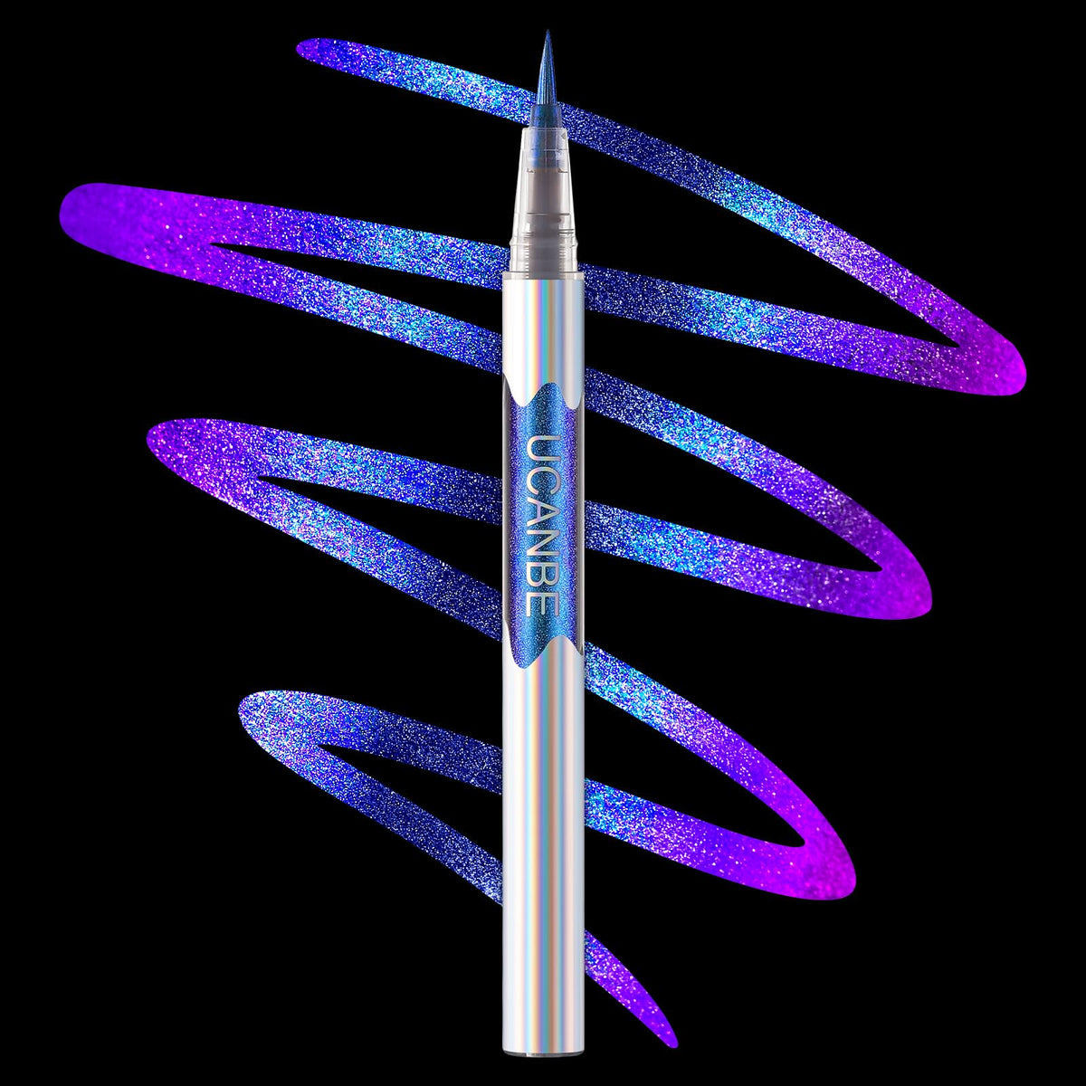 Ucanbe Blue Purple Chameleon Liquid Eyeliner - Waterproof Multi-Chrome Glitter, Fine Tip