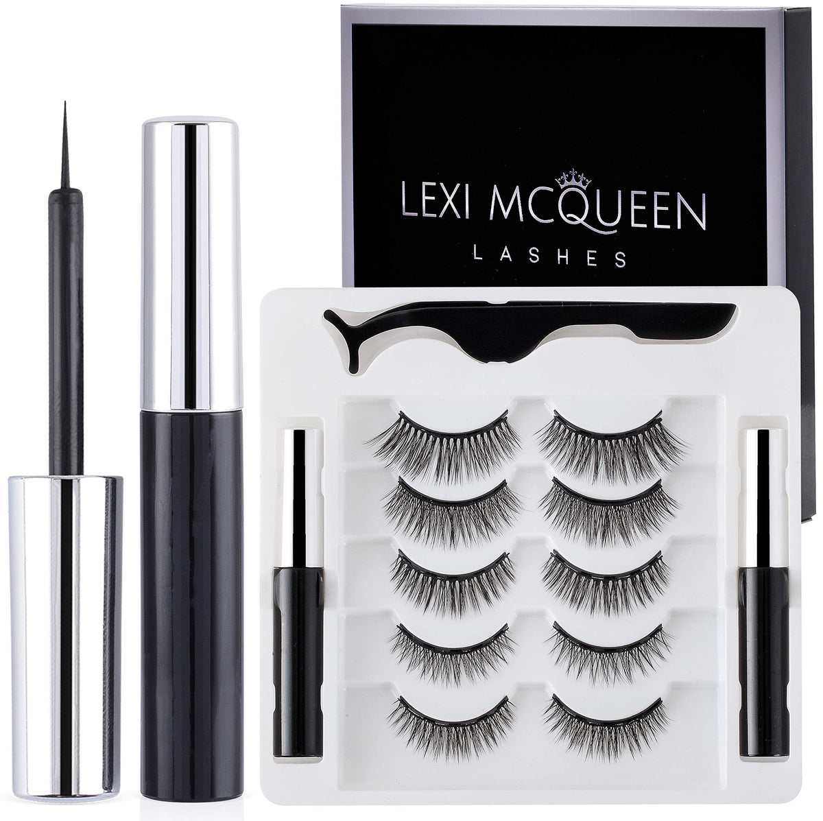 Lexi Mcqueen Magnetic Eyelashes With Eyeliner Kit - 5 Pairs, Reusable, Natural Look, Black