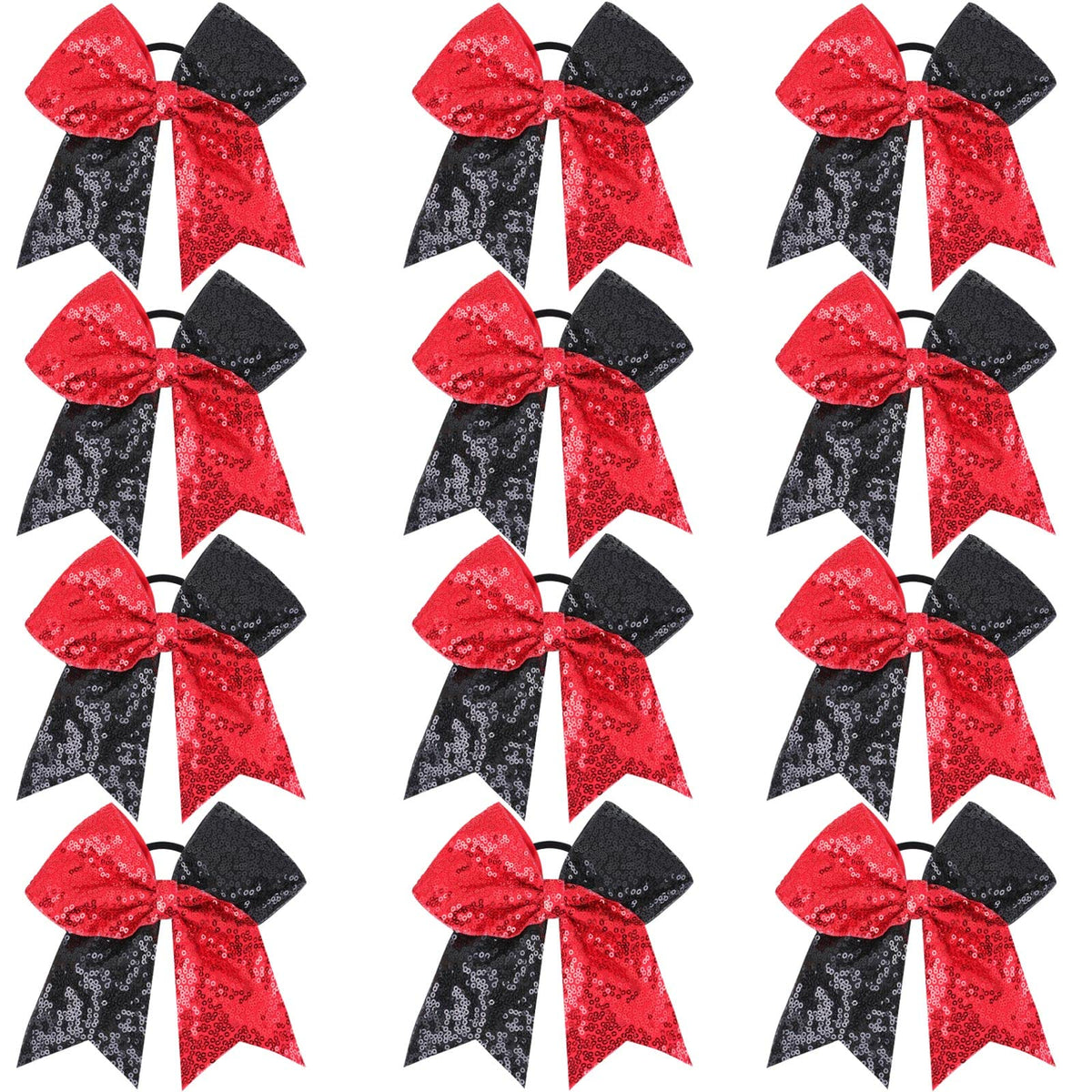 OAOLEER 12 Count 7&quot; Sequin Cheer Bows - Red & Black Sparkly Hair Accessories for Girls