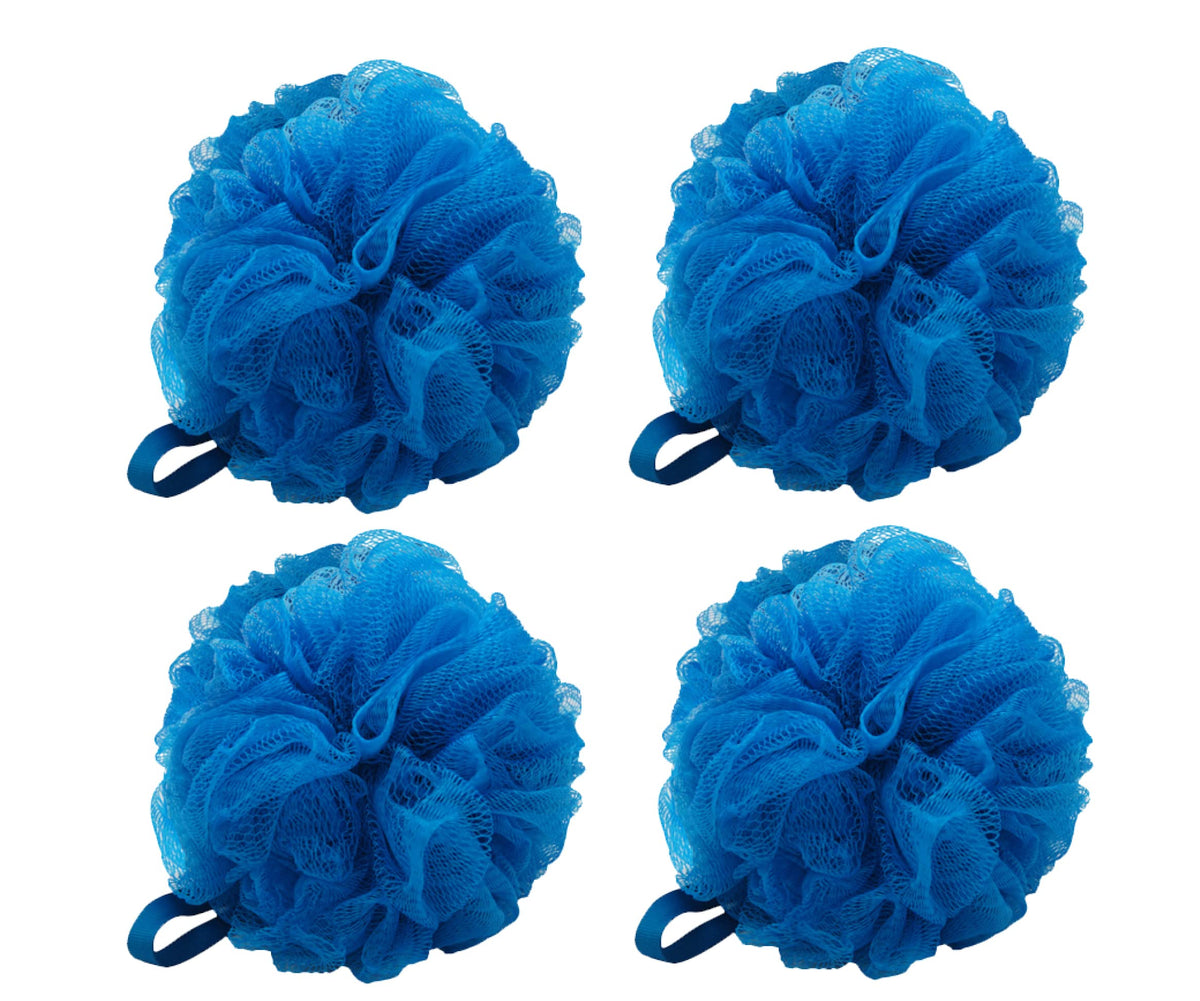 Aquasentials Blue Mesh Pouf Bath Sponge - 4 Pack Loofah For Exfoliating & Cleansing