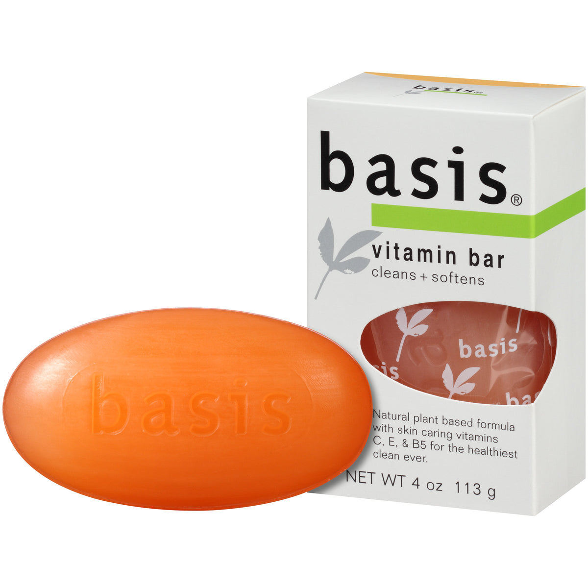 Basis Vitamin Bar Soap - Body Wash Bar With Vitamins C, E & B5 - 4 Oz. Clean & Softens