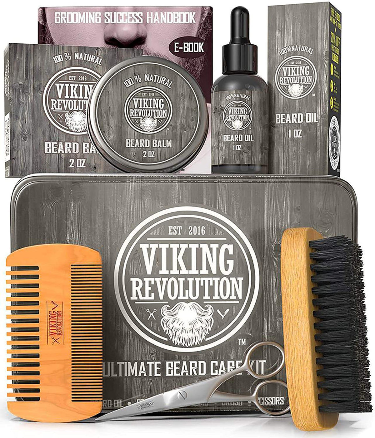 Viking Revolution Beard Care Kit - 6 Piece Set With Brush, Comb, Balm, Oil & Scissors