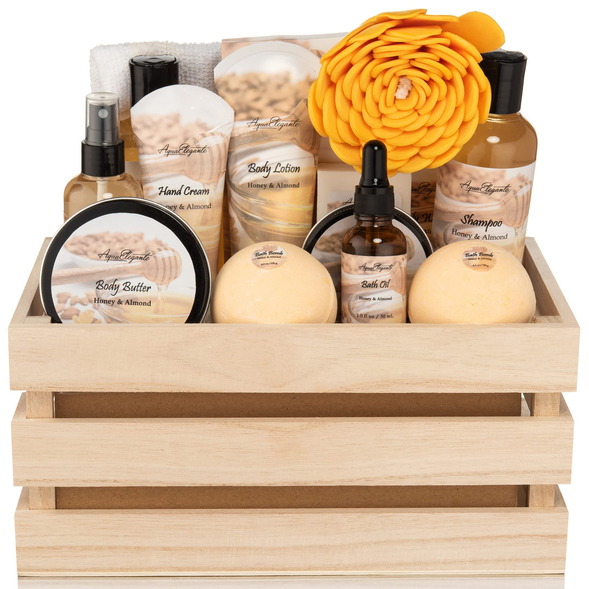 Aqua Elegante Bath Spa Gift Set - Luxury Honey & Almond Basket With Body Wash, Lotion & Soap