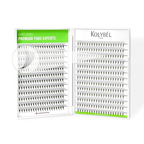 Kolybel 500 Premade Fans Eyelash Extensions 13Mm C/D Curl Volume Thin Base Handmade 10D 0.