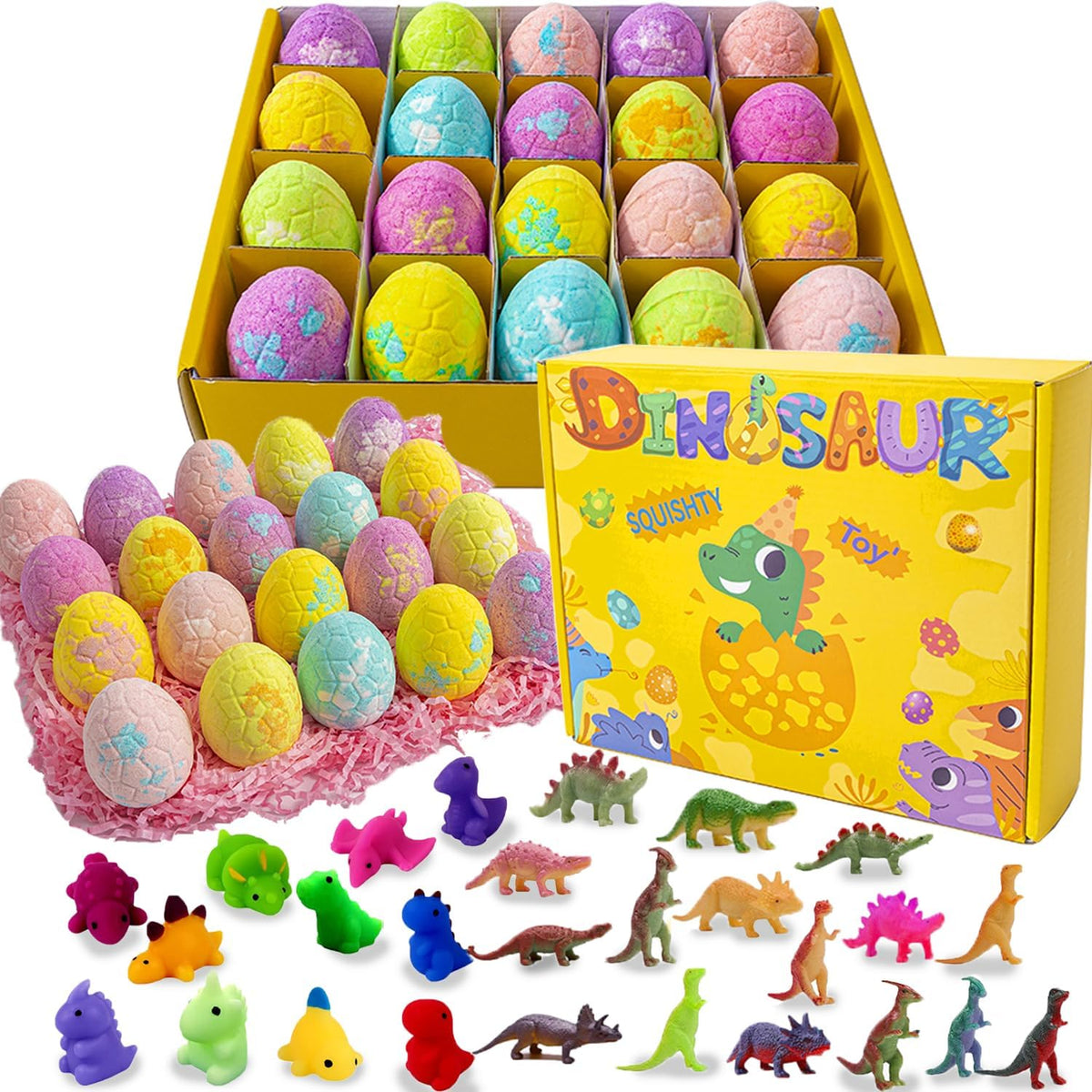 Kids Dinosaur Egg Bath Bombs By Kims Cosiart - 25 Surprises For Ages 3-8, Great For Gifts