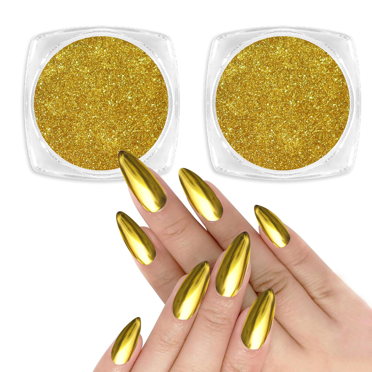 Allstarry Chrome Nail Powder - 2pcs Metallic Mirror Effect Glitter for Gel Polish & Nail Art - Gold