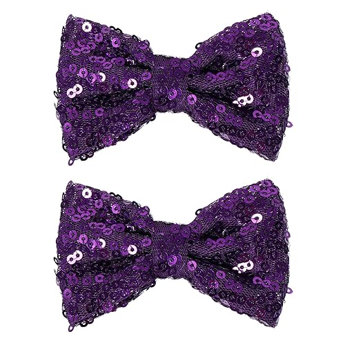 KCHIES 3in Dark Purple Glitter Sequin Hair Bows Clips for Girls - Cheer Barrettes & Party Decor