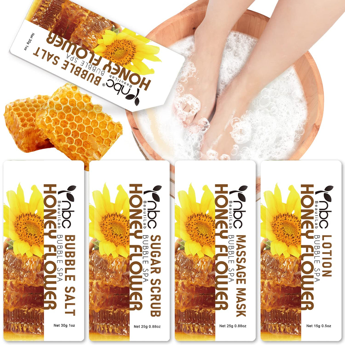 Nbc Beautilab Foot Soak Spa Set - 4 In 1 Pedicure Bath Soak For Dry Cracked Feet, Honey