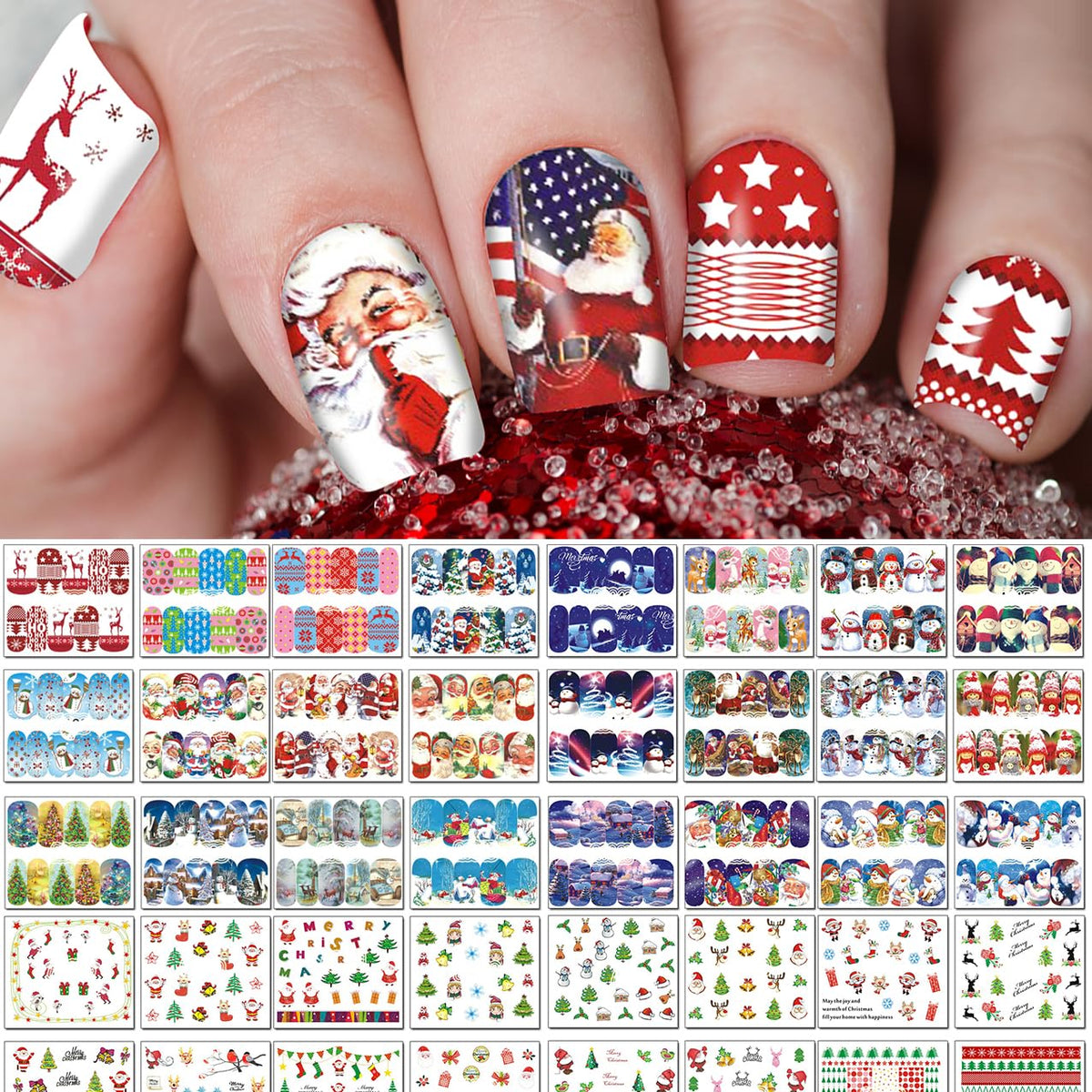 Tailaimei 48 Sheets Christmas Nail Stickers - Water Transfer Decals For Diy Nail Art