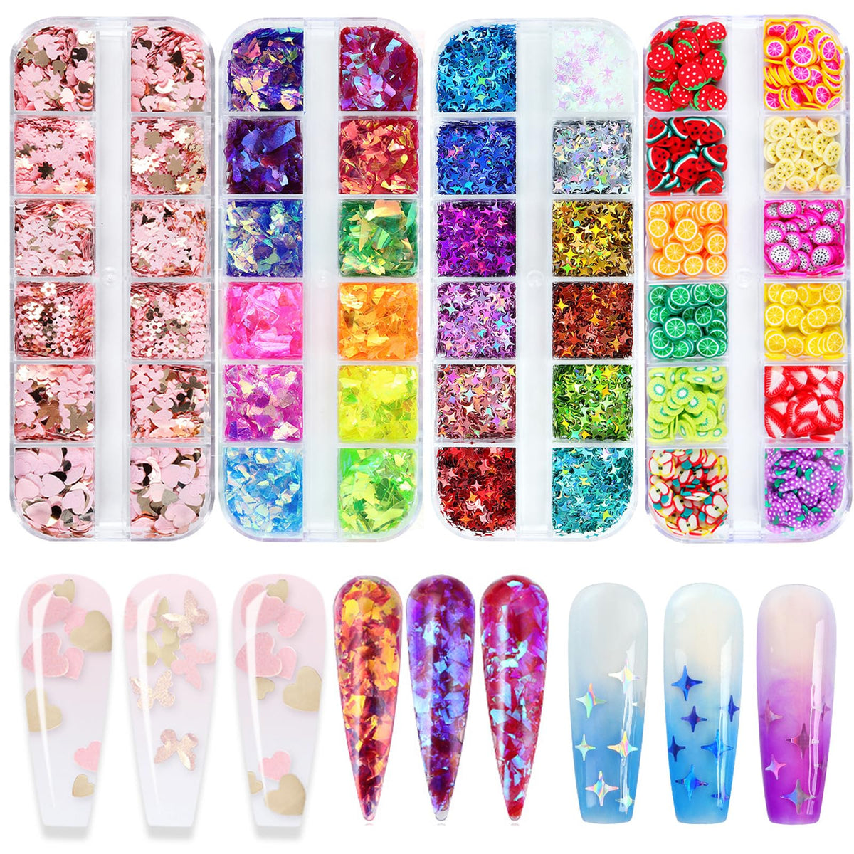 AddFavor Holographic Nail Glitter Sequins - Butterfly, Heart, Star Flakes for Nail Art Supplies