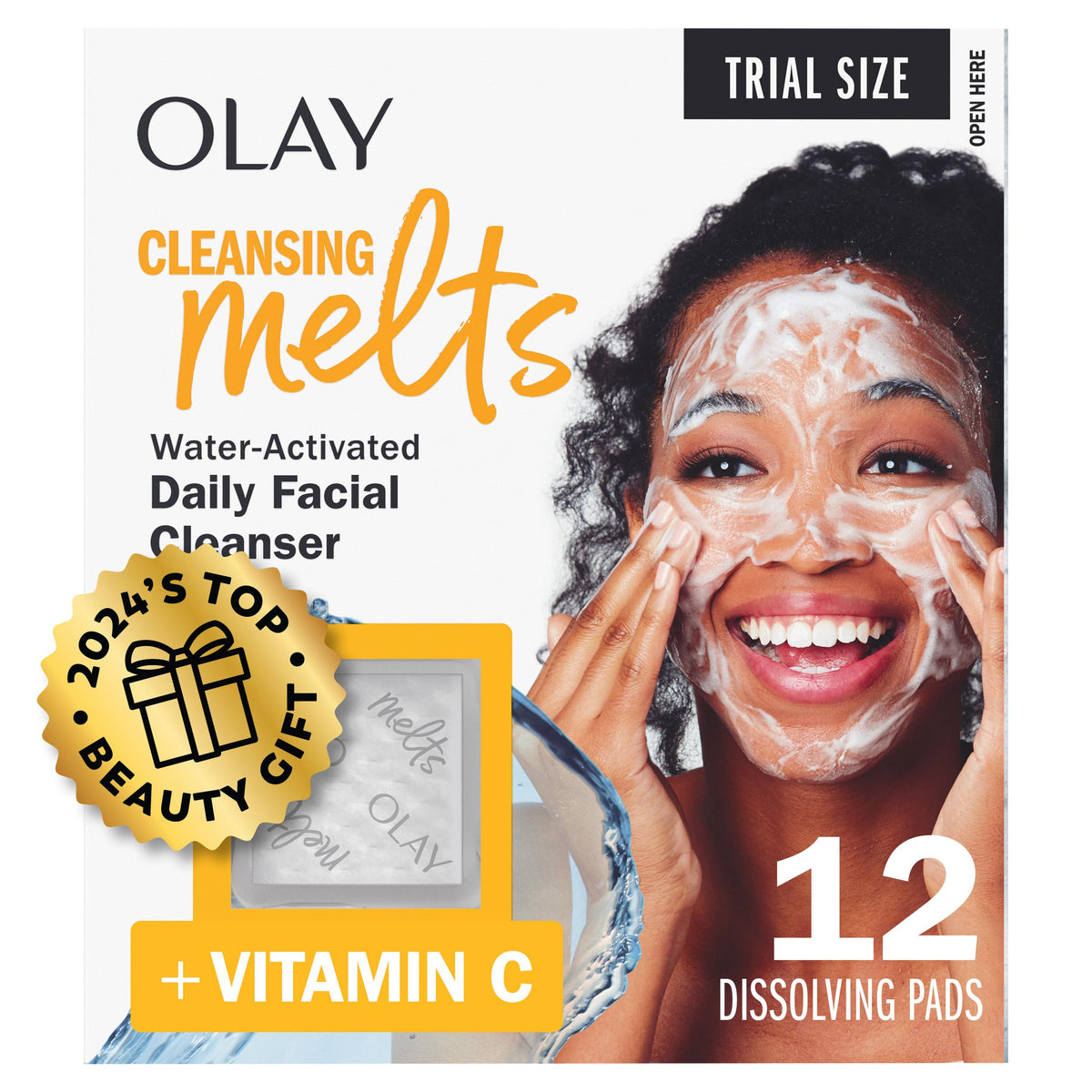 Olay Cleansing Melts + Vitamin C Face Wash, 12Ct Water-Activated Cleanser For Refreshing Skin