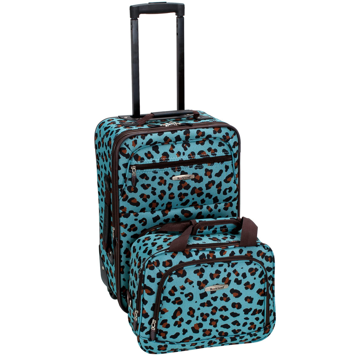 Rockland Expandable Softside Luggage Set, Telescopic Handle, 2-Piece, Blue Leopard