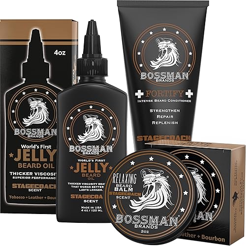 Bossman Essentials Beard Kit - Beard Oil Jelly, Conditioner & Balm For Men'S Grooming Care