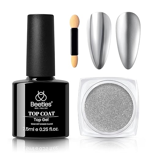 beetles Cat Eye Nail Powder Set - 2 in 1 Metallic Chrome Gel Polish & Top Coat for DIY Nail Art