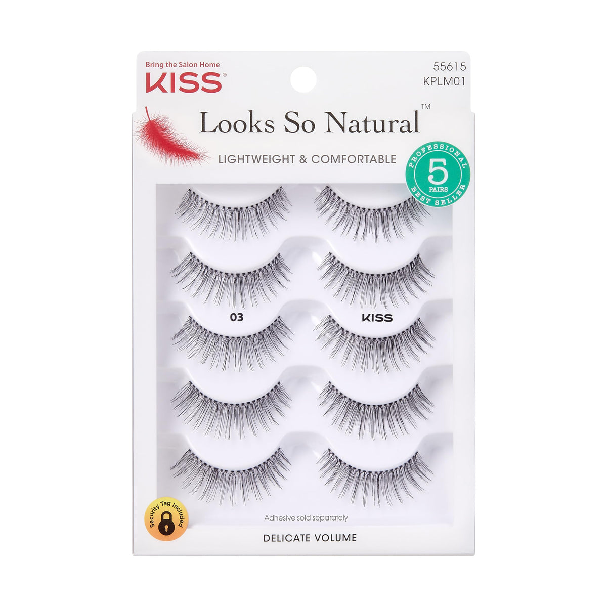 Kiss Looks So Natural False Eyelashes #03, 5 Pairs, Lightweight, Reusable, Cruelty-Free, Black