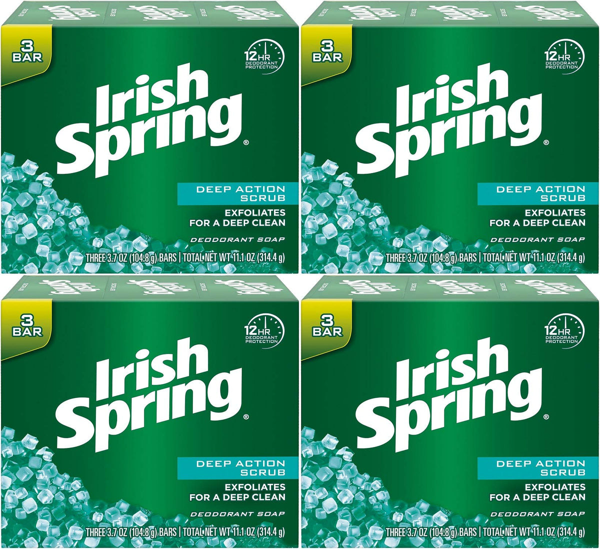 Irish Spring Deodorant Bath Bar Soap, Deep Action Scrub, 12 Bars Total With Scrubbing Beads