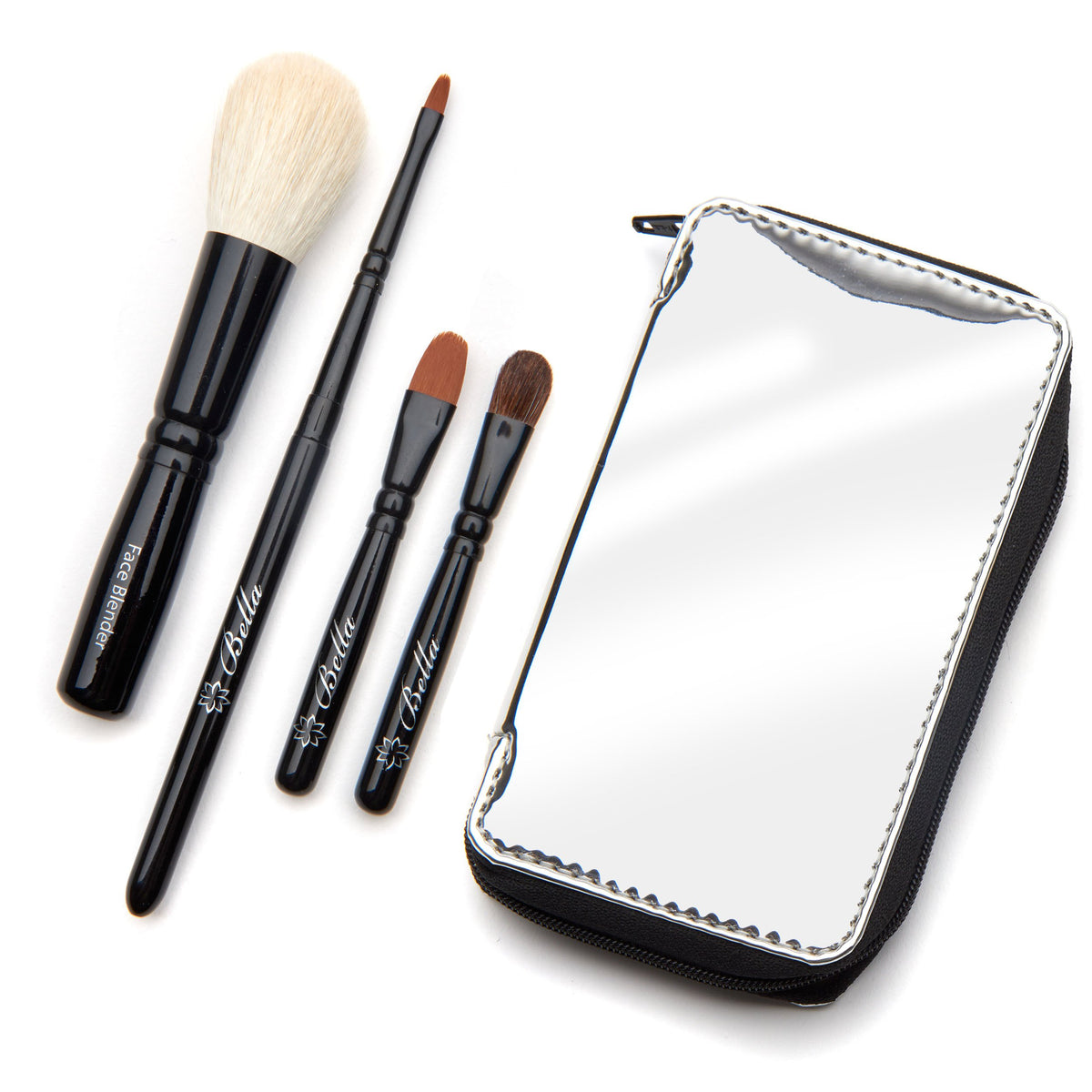 Ait Products Bella Mini Travel Makeup Brush Set With Mirror Case - 5 Brushes For On-The-Go Beauty