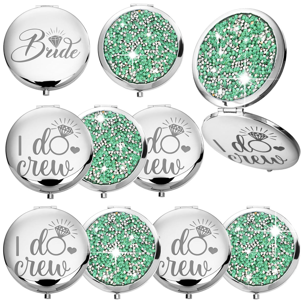 Barydat Green Bridesmaid Gifts Set - 10 Pieces Magnifying Compact Mirror For Wedding Party