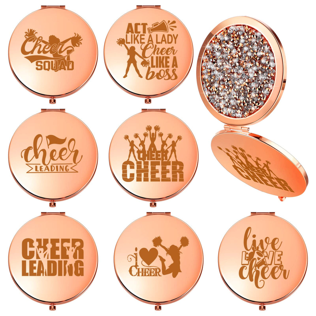 Roowest 7 Pcs Rose Gold Pocket Compact Mirrors - Cheerleader Gifts & Accessories For Teams