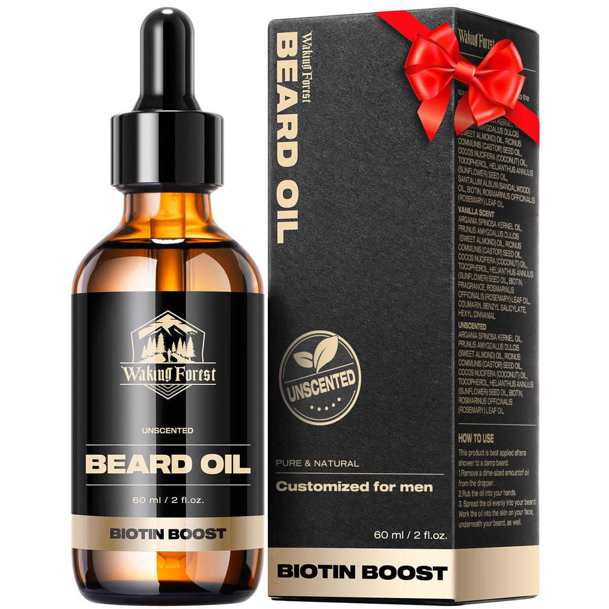 Waking Forest Beard Oil - Biotin & Vitamin E For Thicker, Softer Beard - Unscented, 2Oz