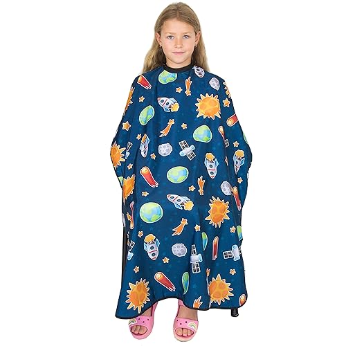 Salon Supply Co Kids Hair Cutting Cape - Outer Space Print, Water Resistant, Snap Closure