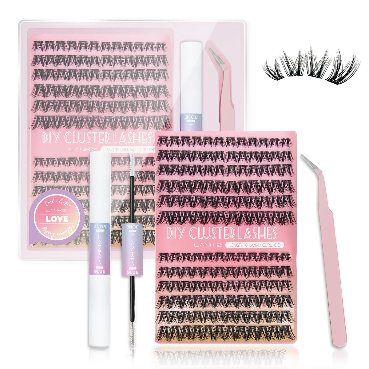 Lankiz Manga Lashes Kit C+D Mix Curl - Wispy Diy Lash Extensions With Waterproof Bond & Seal