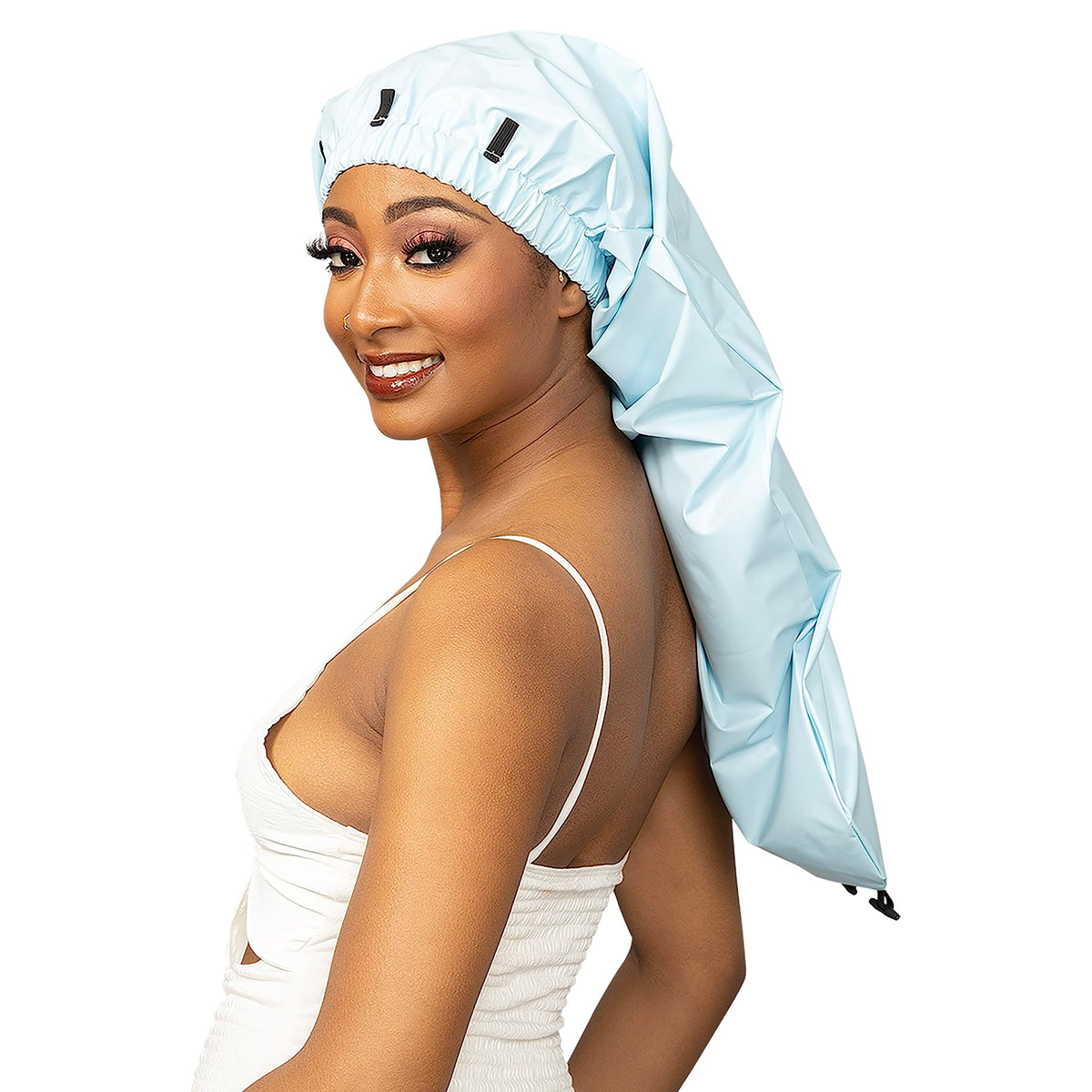 Esha Girl Extra Long Waterproof Shower Cap For Hair, Braids, Locs - Snug Fit, Light Blue