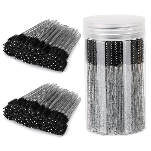 Tbestmax 300 Pcs Disposable Eyelash Brush Set with Container - Black Eyebrow Spoolies Wands