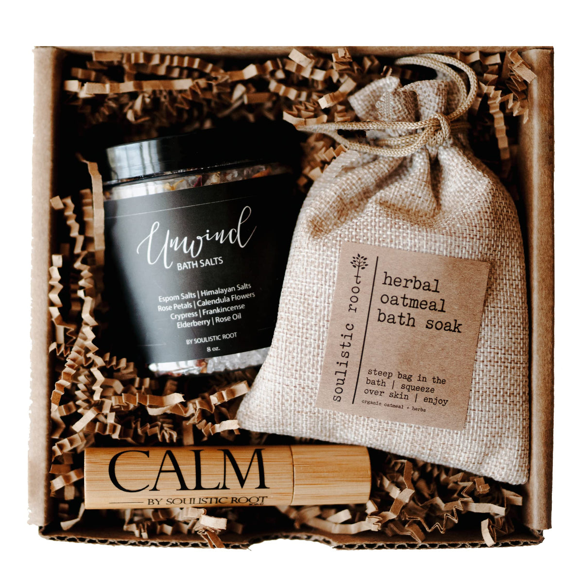 Soulistic Root Relaxing Bath Gift Set - Luxury Spa Gifts, Essential Oils & Oatmeal Lavender Soak