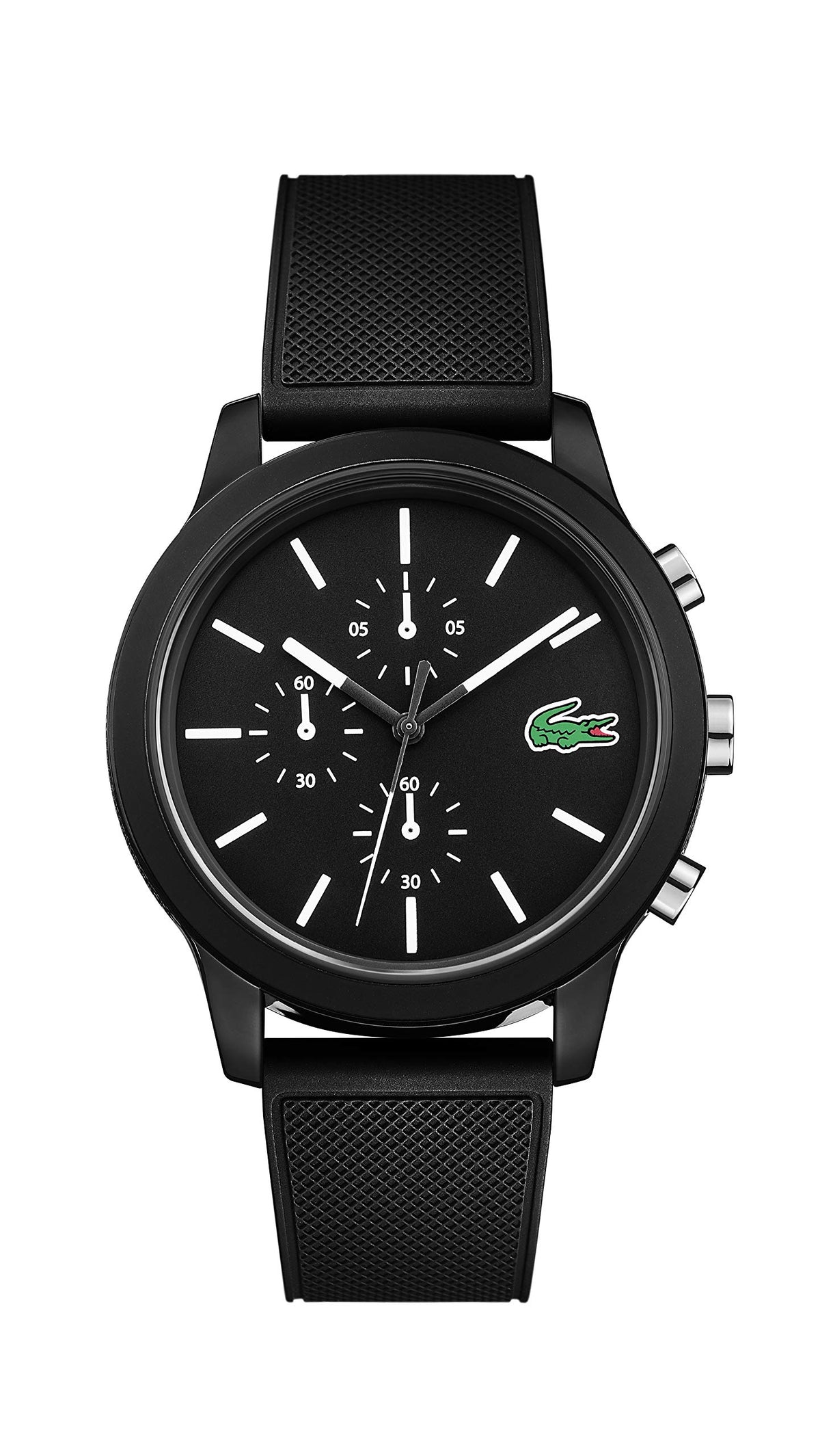 Lacoste 12.12 Chrono Men'S Black Rubber Strap Quartz Watch, 44 Mm, Model 2010972