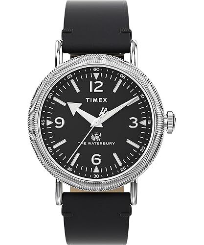 Timex Men'S Waterbury 40Mm Watch - Black Dial, Silver-Tone Case, Black Strap