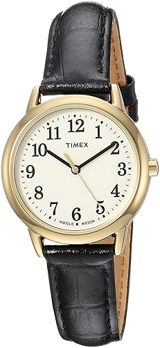 Timex Women'S Easy Reader 30Mm Watch, Gold-Tone Case, Cream Dial, Black Leather Strap