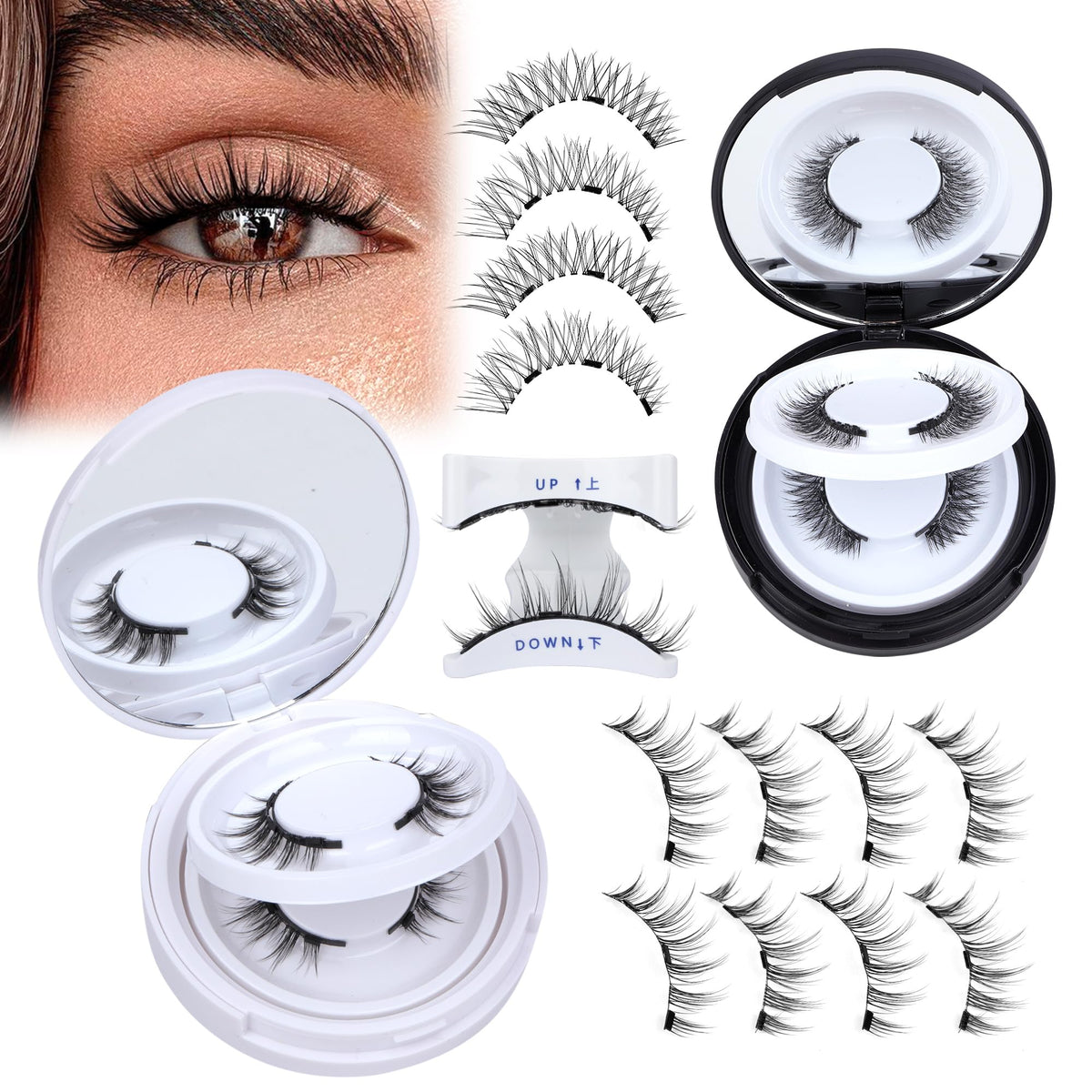 Jimire Magnetic Eyelashes - 4 Pairs, No Glue, Reusable, Natural Look, Wispy, Black